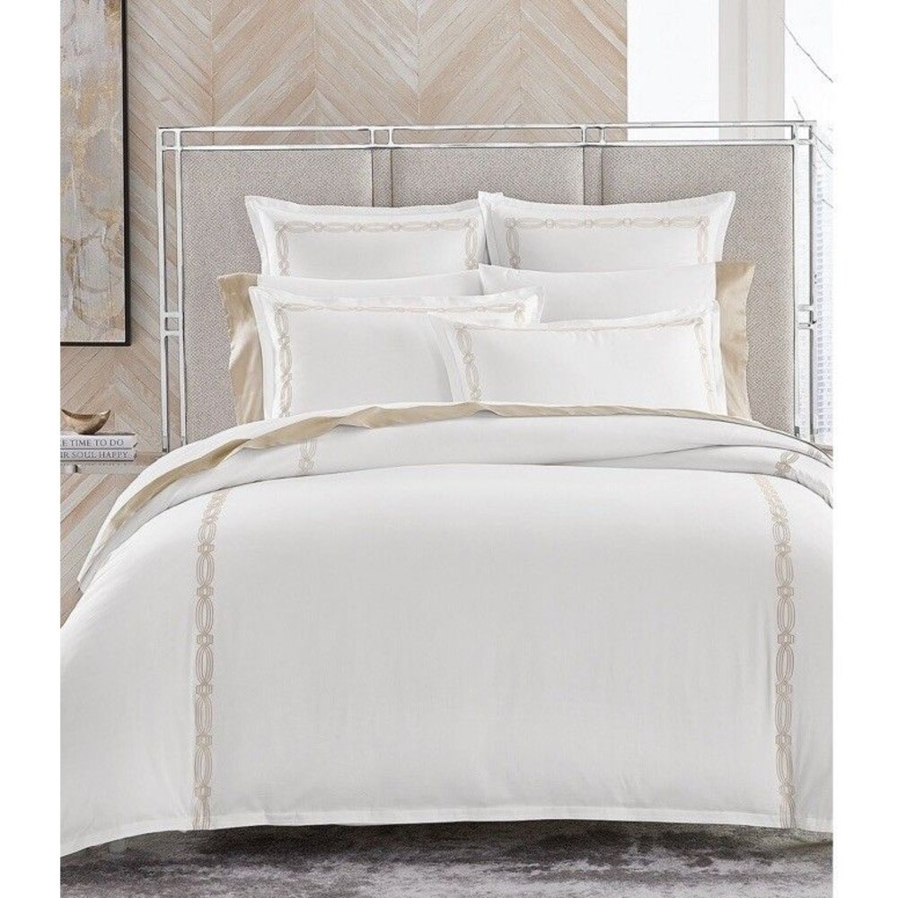 Hotel Collection Portofino FULL /QUEEN Duvet Cover & Shams Set White / Soft Gold